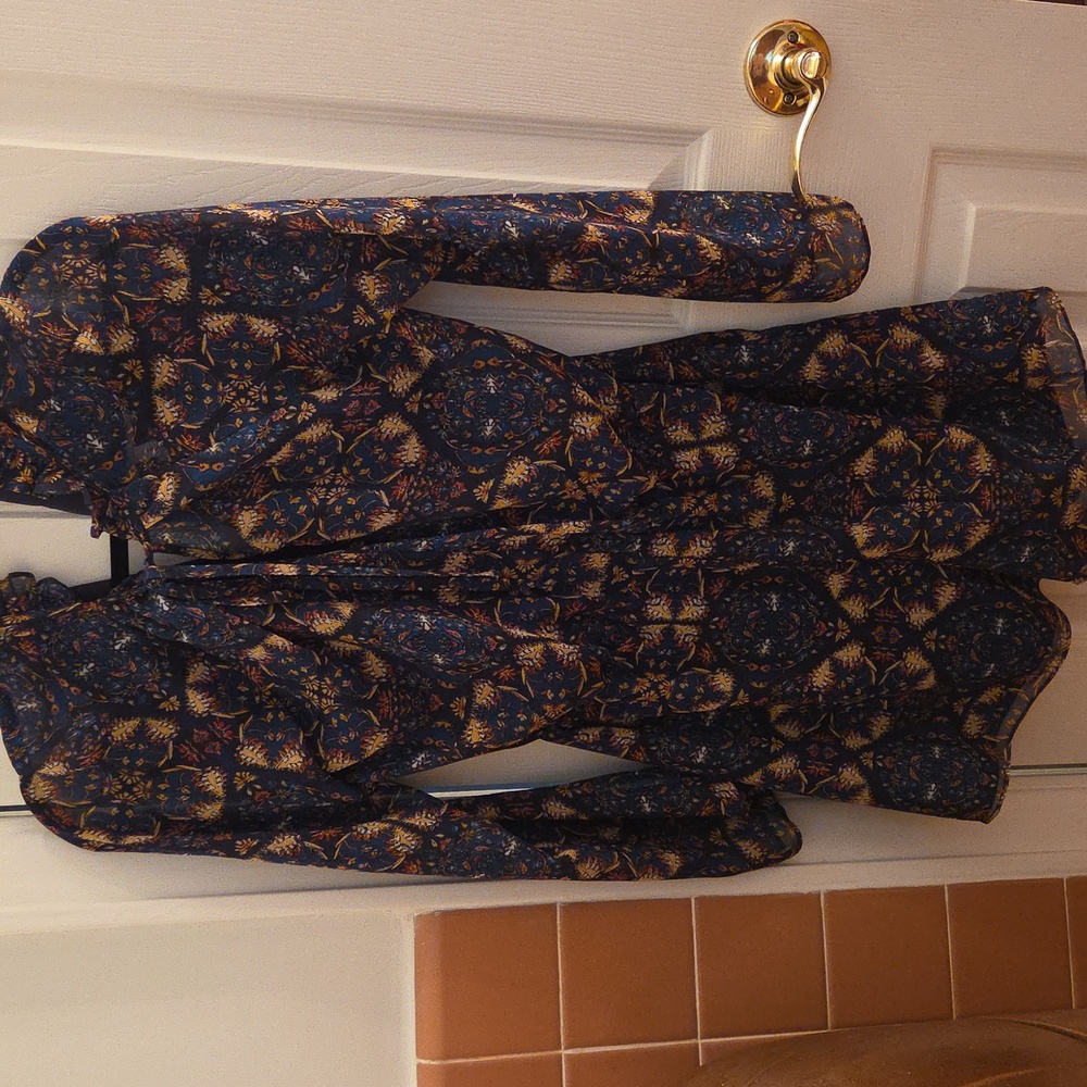 BCBGeneration Blue and Gold Floral Long Sleeve Romper